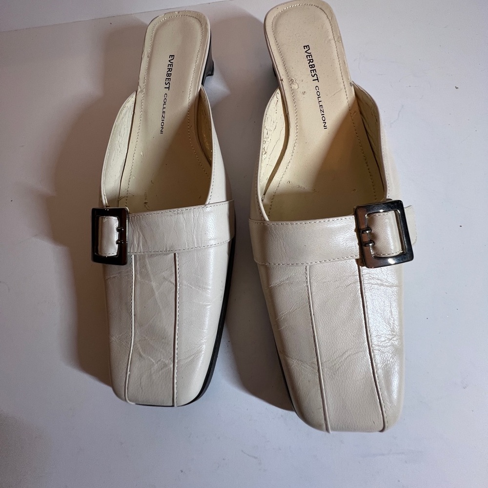 Everest Collezioni beige leather mules size 38